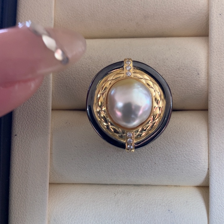 银S925镶嵌戒指海水珍珠