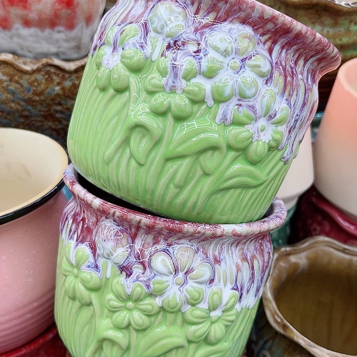 多肉绿植陶瓷花盆9.9包邮，有孔