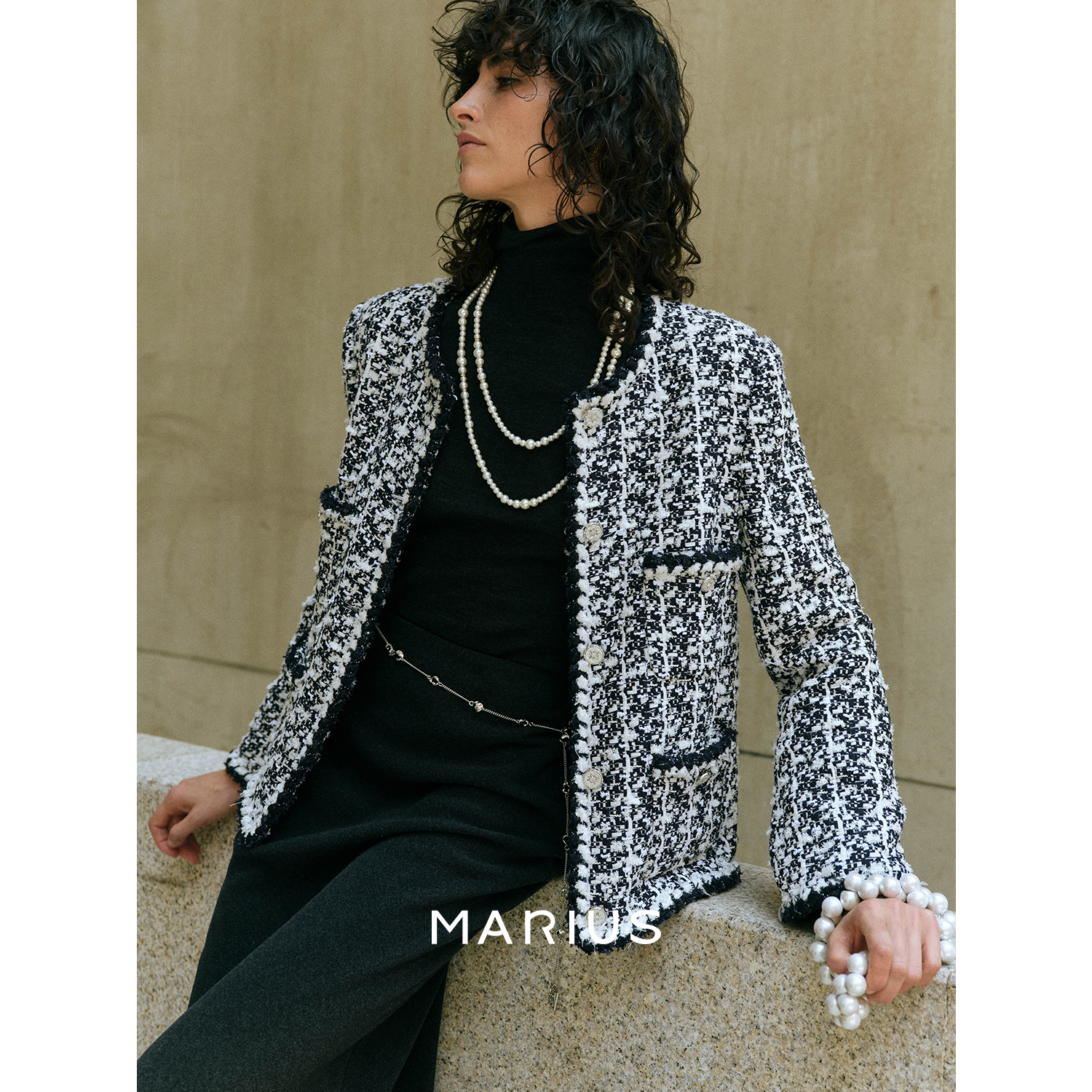 MARIUS“海浪小香”意大利经典UBERTINO 3D雾感粗花呢小香外套