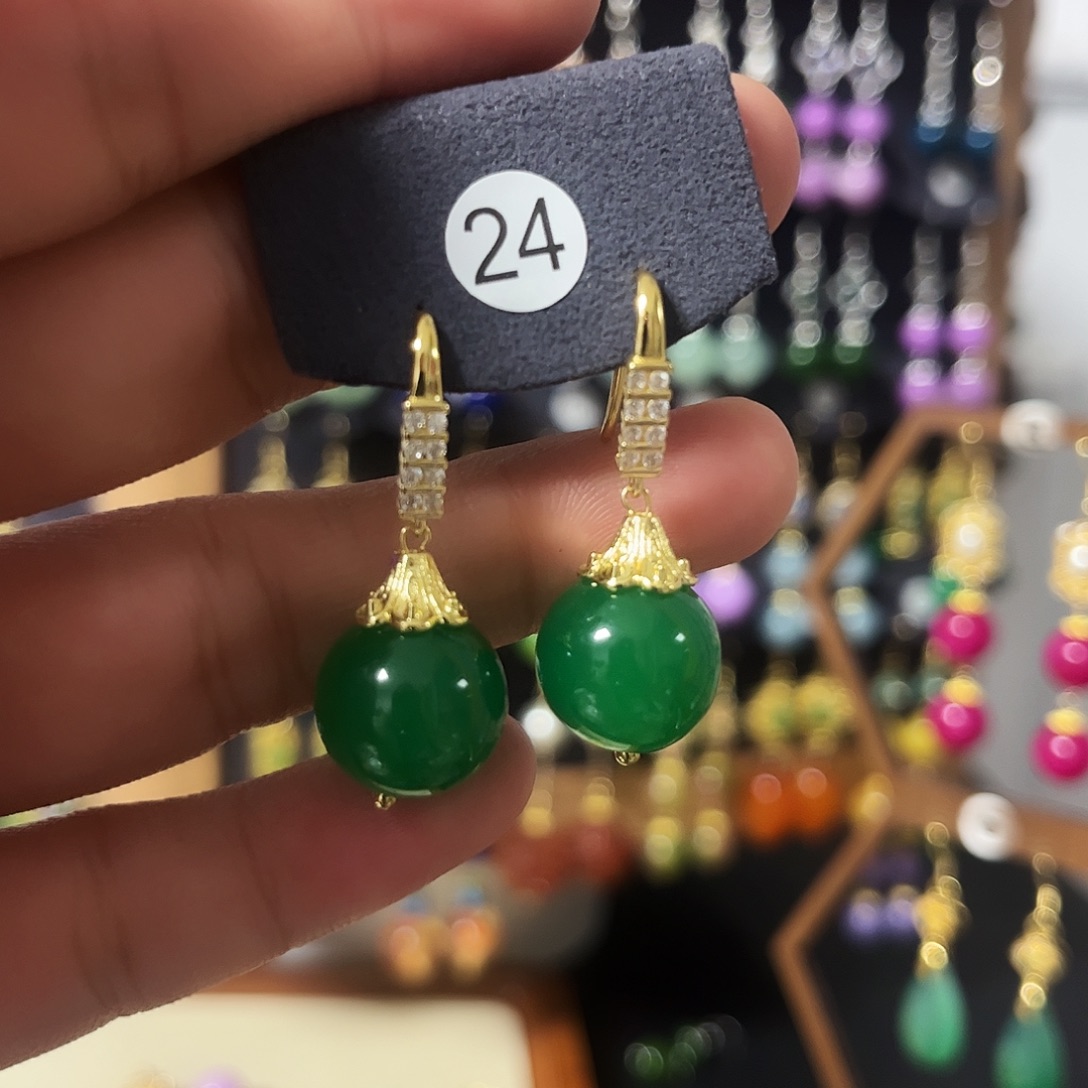 锆石纯铜925银耳饰