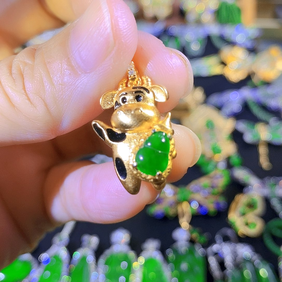 吊坠(不含链)银S925镶嵌翡翠