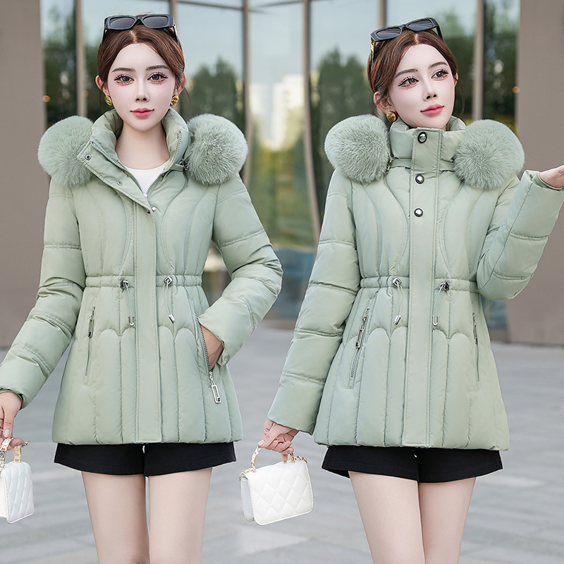 冬装时尚收腰显瘦女外套冬季女士保暖派克棉服大毛领保暖短款棉衣