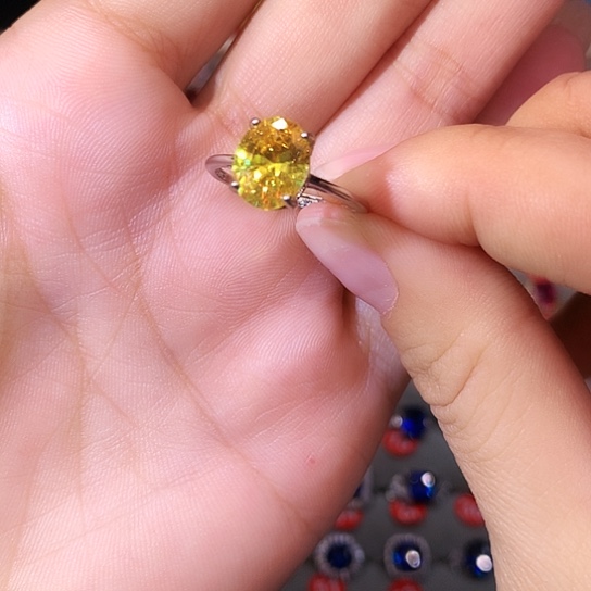 黄晶戒指银S925镶嵌戒指