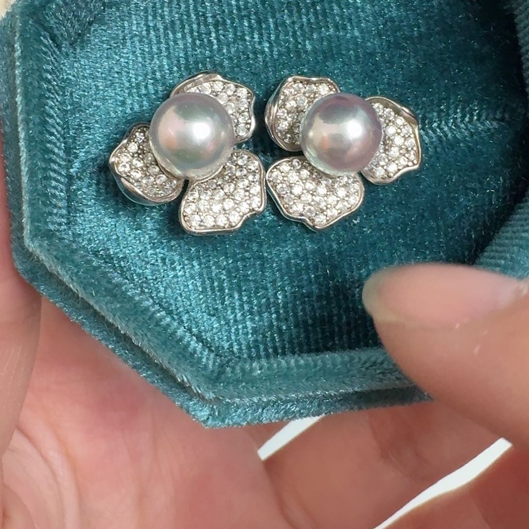 海水珍珠耳饰银S925镶嵌