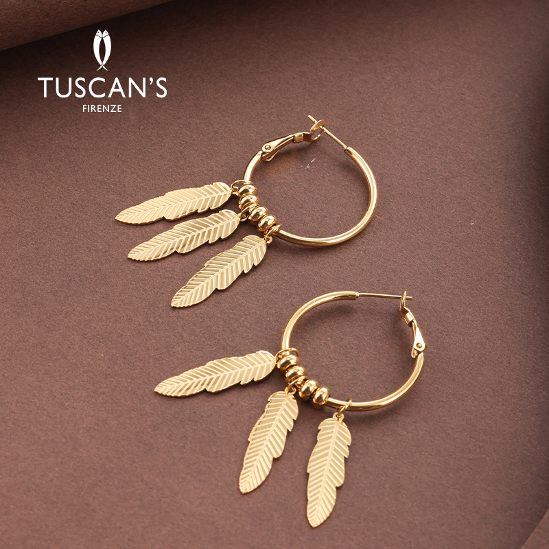 钛钢耳饰 气质三片叶民族风精美耳环耳饰时代双鱼