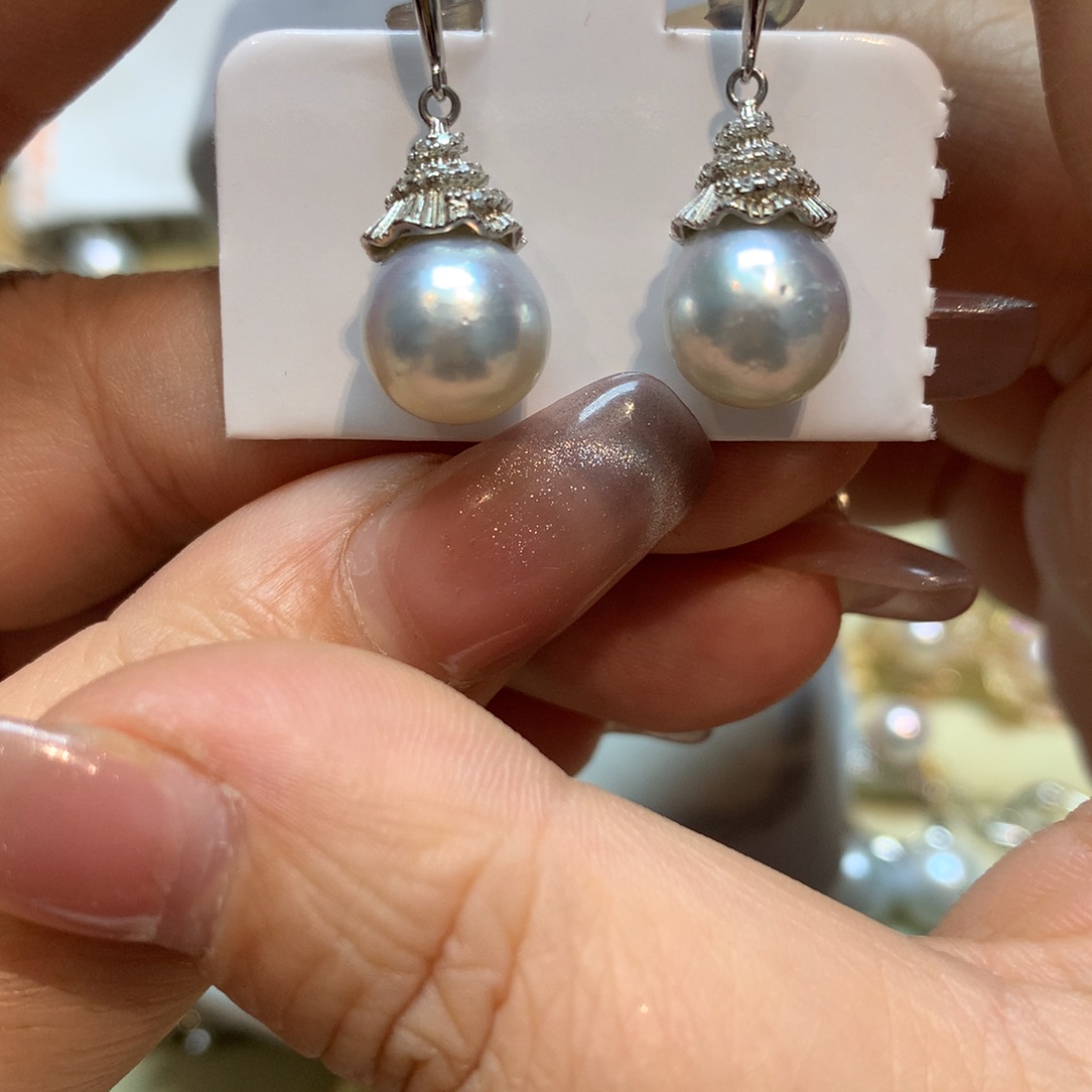 海水珍珠耳饰银S925镶嵌