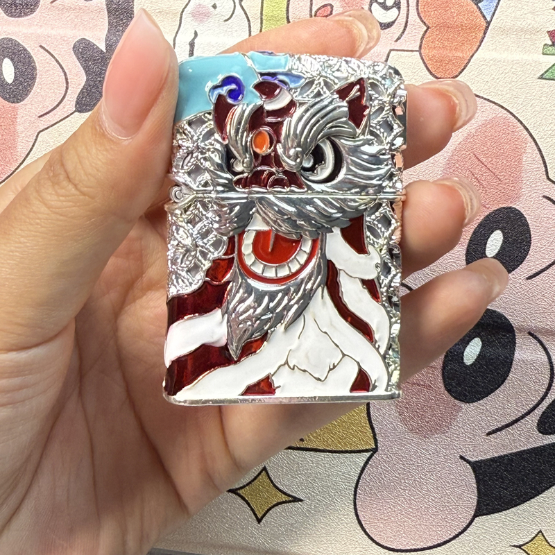 防风夜光醒狮造型鸿运当头金丝镶嵌珐琅彩打火机收藏礼品08