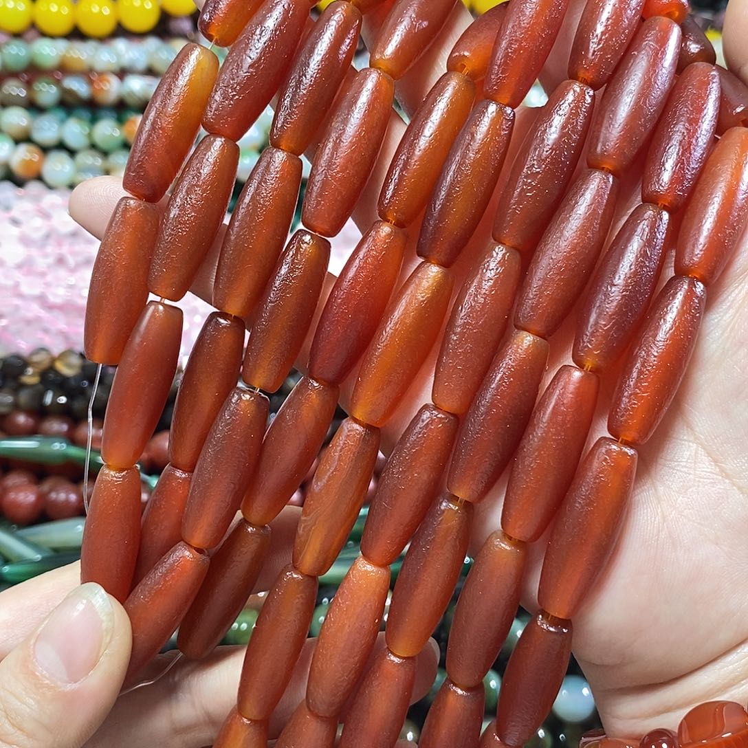 玛瑙/玉髓未镶嵌珠宝半成品橘皮玛瑙天珠一条卡10*30mm