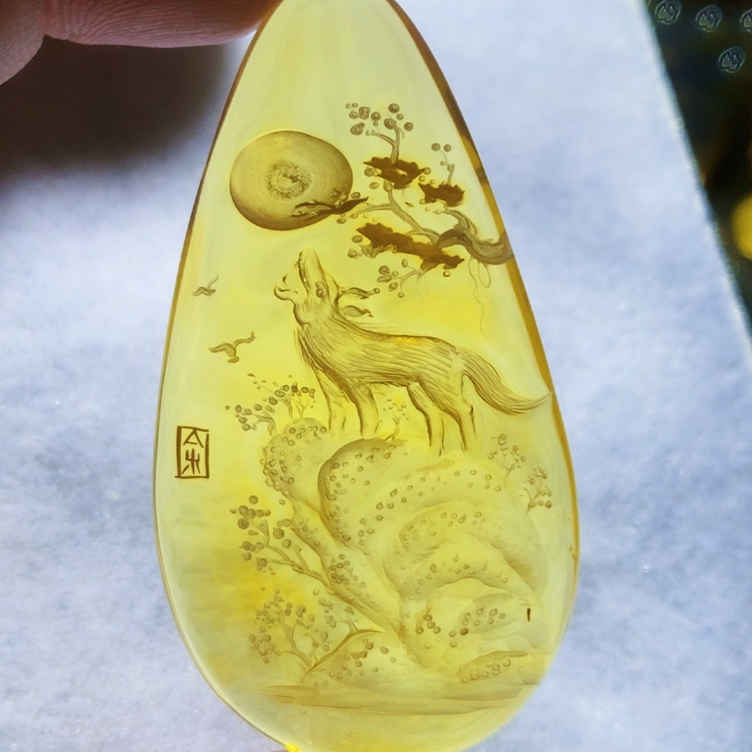 【闪购商品】金珀颈饰未镶嵌琥珀阴雕