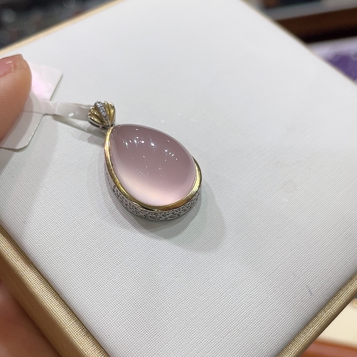 银S925镶嵌珠宝半成品水晶吊坠