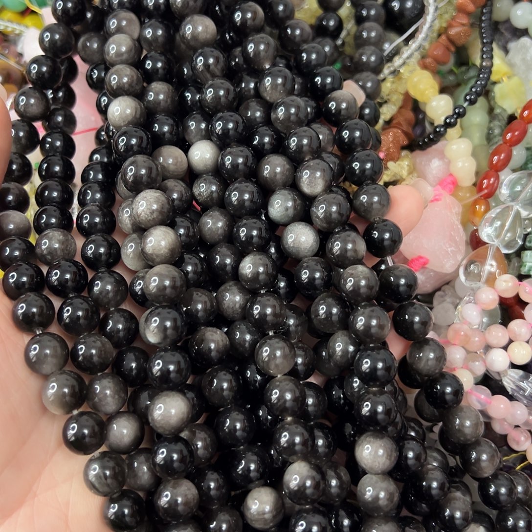 玛瑙/玉髓未镶嵌珠宝半成品，卡10银耀石一条