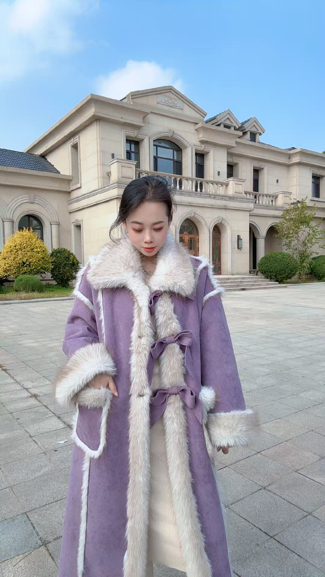 秋冬新品大翻领长款两面穿加绒加厚宽松款