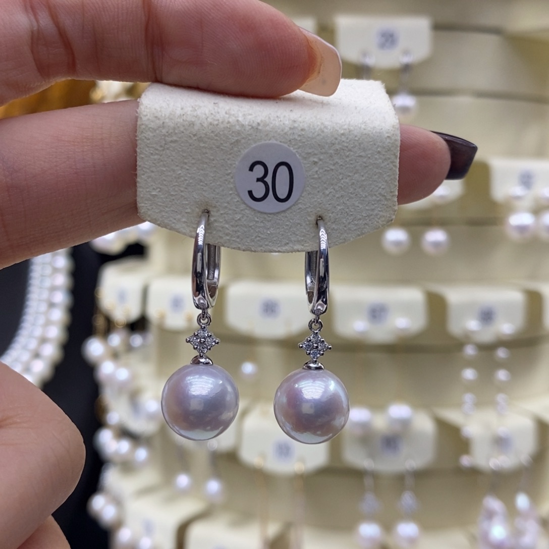 仲***星银S925镶嵌淡水珍珠耳饰