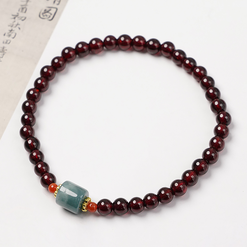 原创单圈石榴石南红翡翠转珠手链-8839
