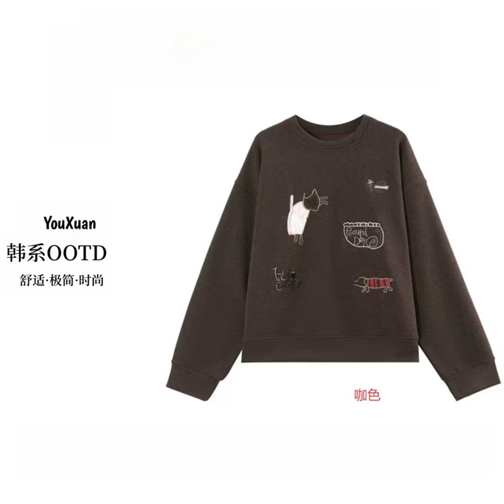  YOUXUAN-[休闲显瘦]25秋冬刺绣宽松时尚印花圆领卫衣AI-8086