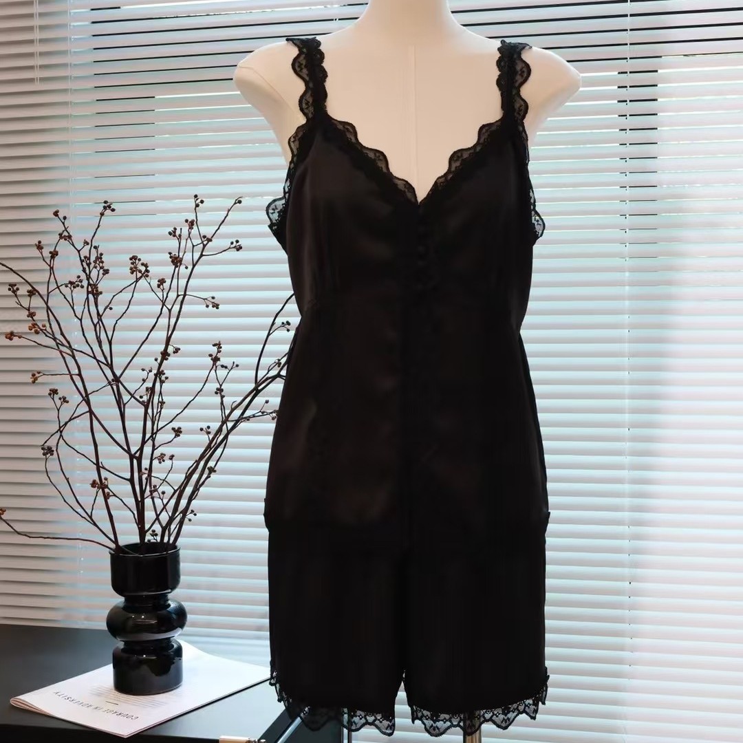 时梦也【 黑色蕾丝吊带短裤】气质时尚小众设计师潮牌家居服套装