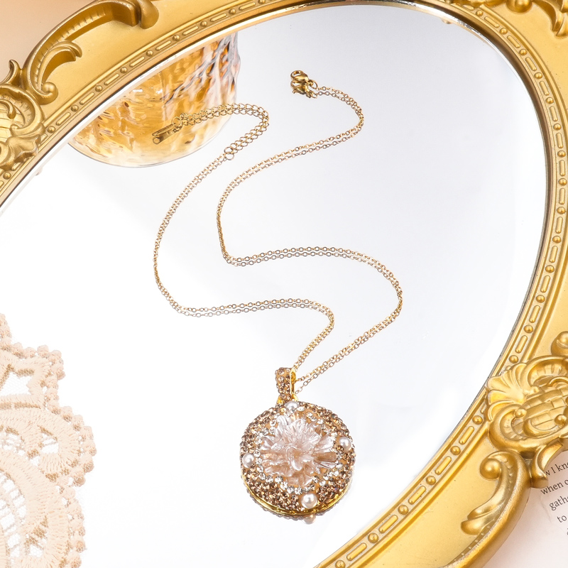 铜合金项链 镶嵌气质轻奢时尚百搭金色满钻镶钻坠链项链5070-2