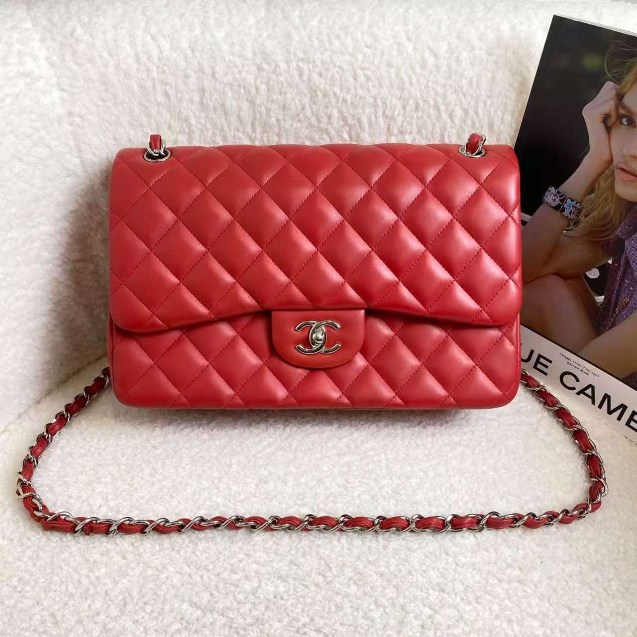 99新 Chanel/香奈儿 红银羊jumbo/76849140/12期/代卖服务