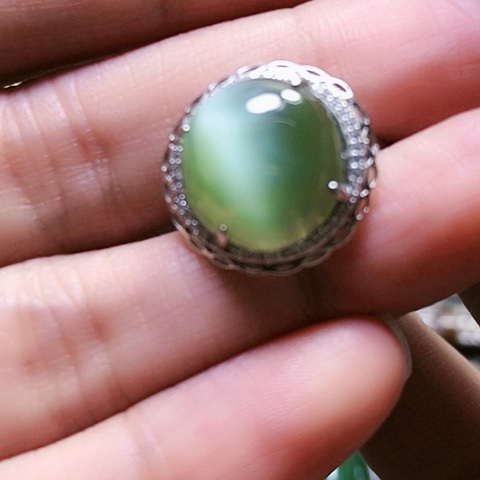 和田玉戒指银S925镶嵌