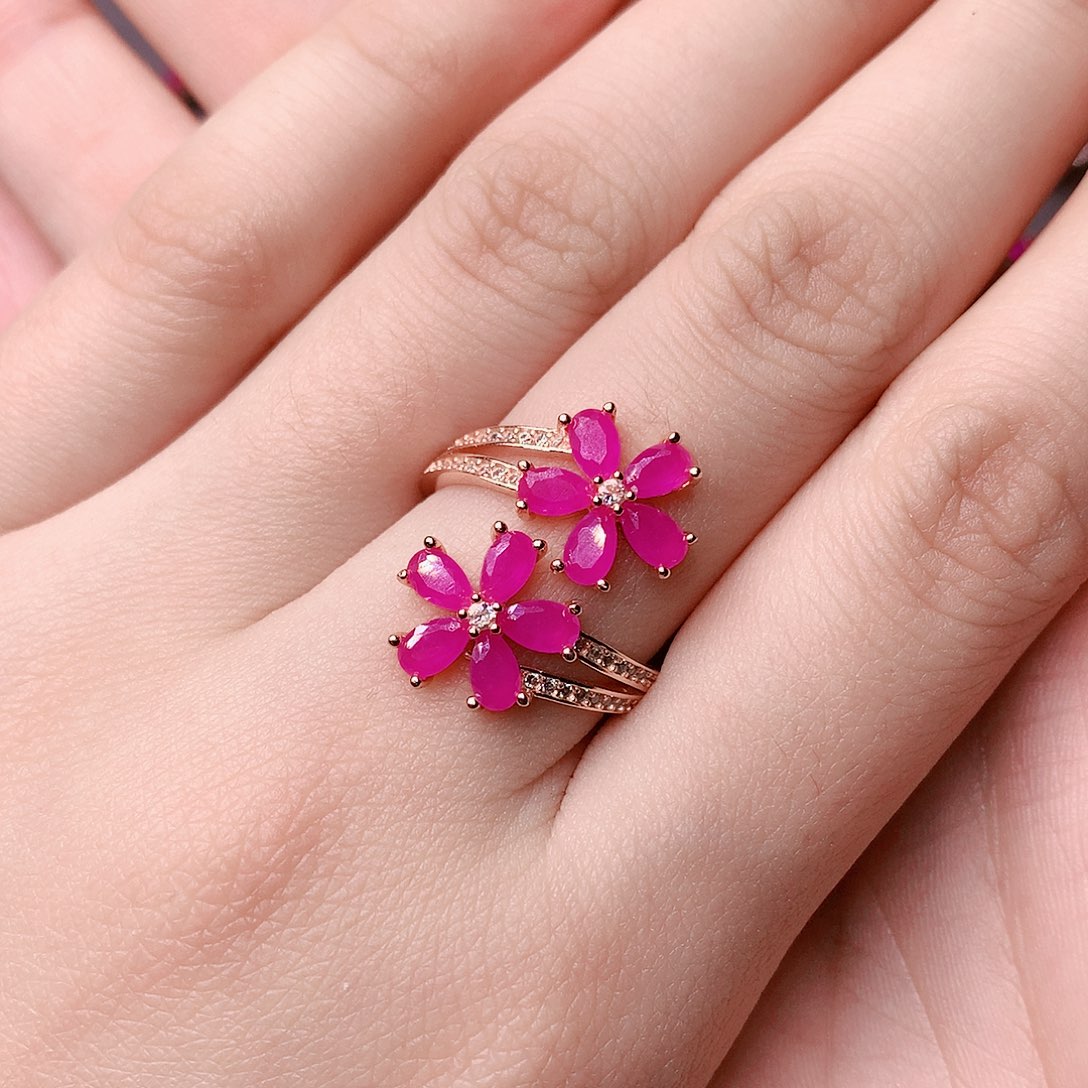 红宝石戒指银S925镶嵌