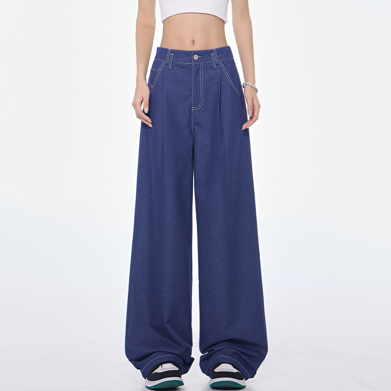 【五折福利】KEN STUDIO春夏新款仿牛仔深蓝阔腿西装裤女西裤长裤