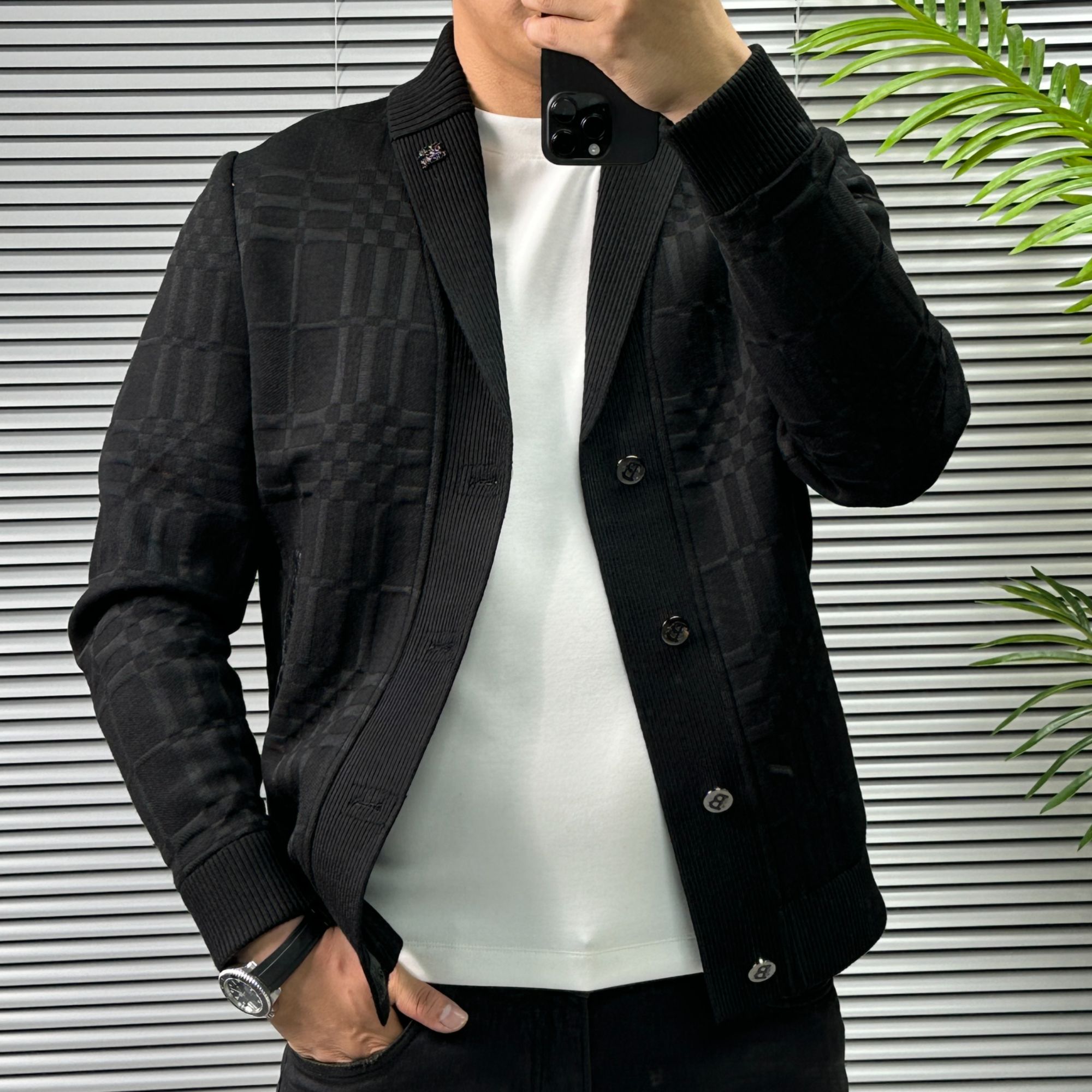 【巴尔赫】2024男士秋冬季高端轻奢青果领开衫夹克外套86055