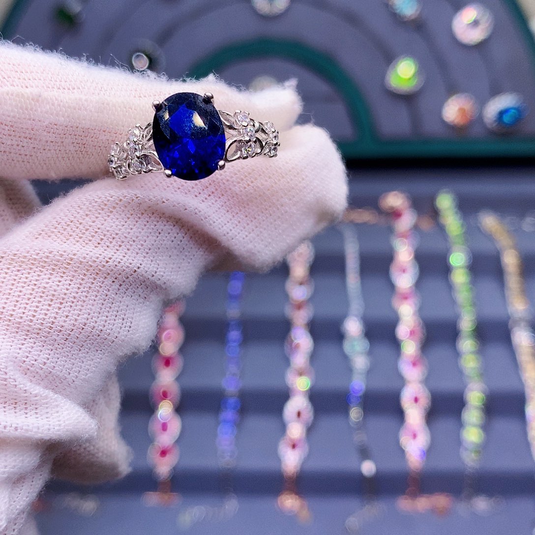 蓝宝石戒指银S925镶嵌