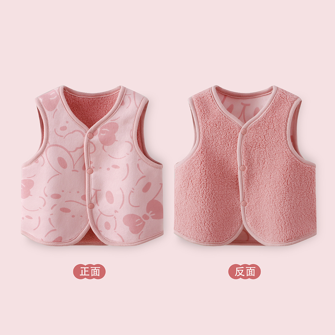 儿童双面加绒马甲中小童秋冬外穿坎肩婴幼儿内穿保暖加厚无袖上衣