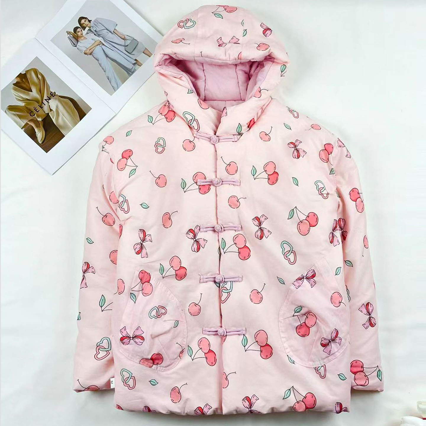 手工棉花夹棉连帽休闲宽松棉袄盘扣加厚保暖棉服外套冬季新款棉衣