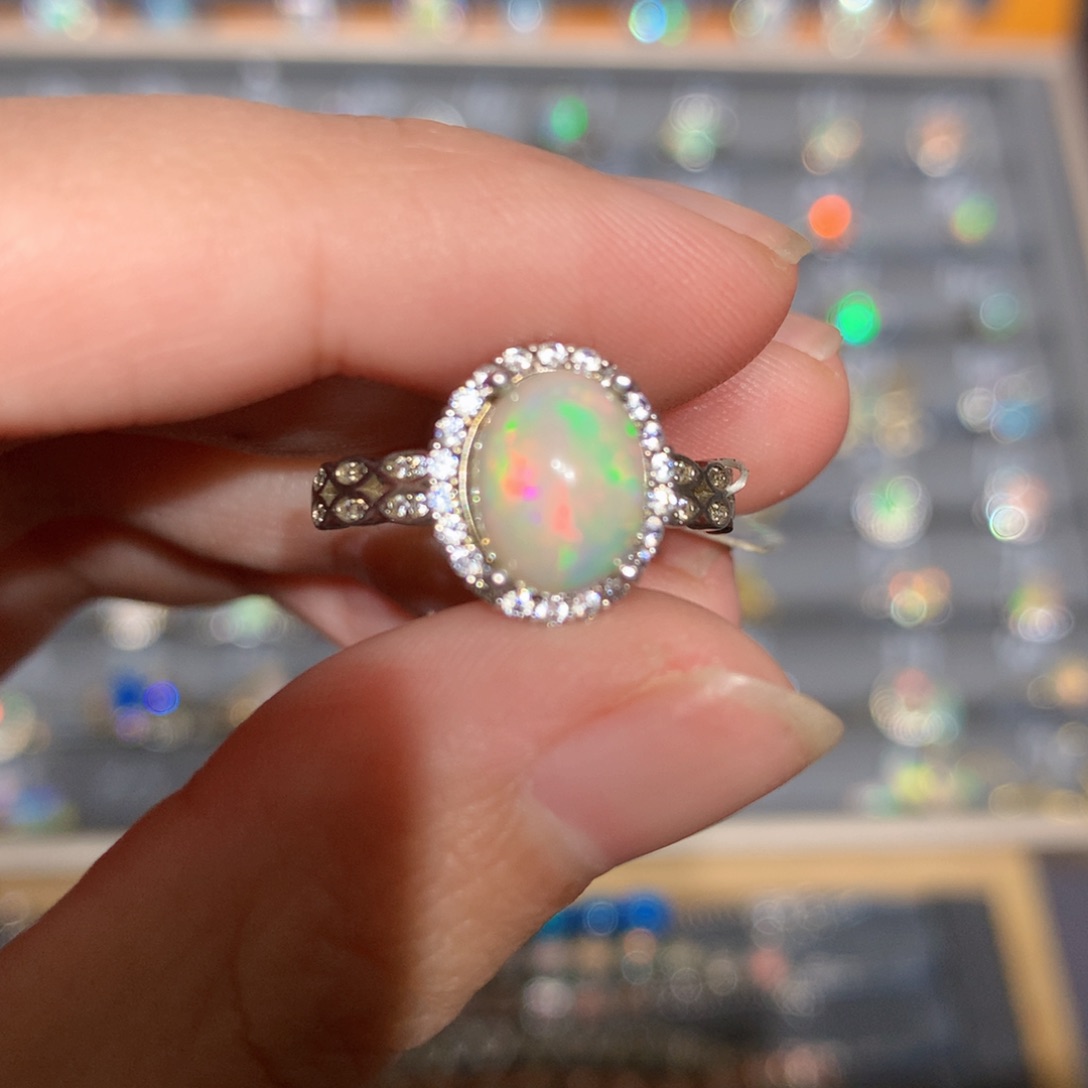 银S925镶嵌欧泊欧泊戒指y