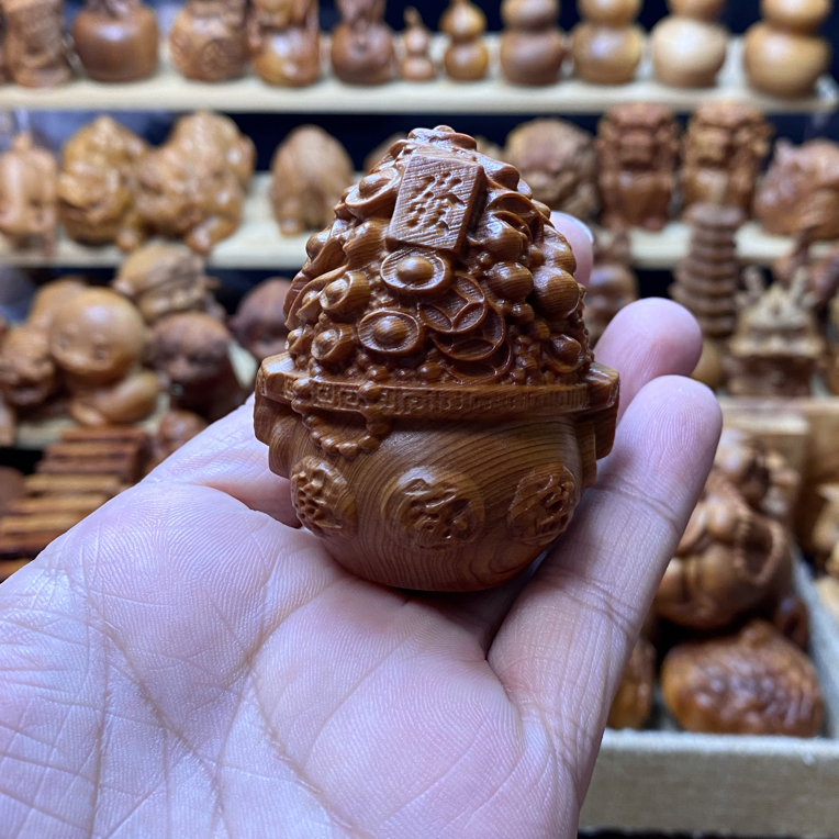 崖刻木雕 招财纳福 聚宝盆