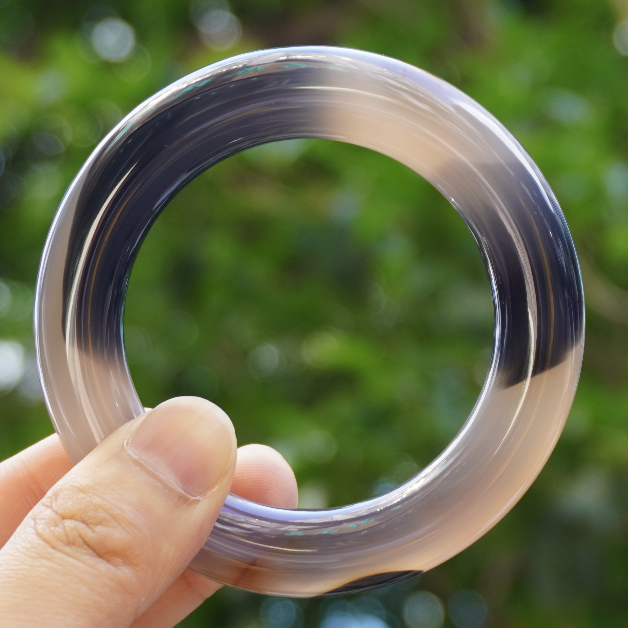 【阳琈珠宝】天然原矿水墨玛瑙手镯大胖圆甜甜圈/圈口55/编号294