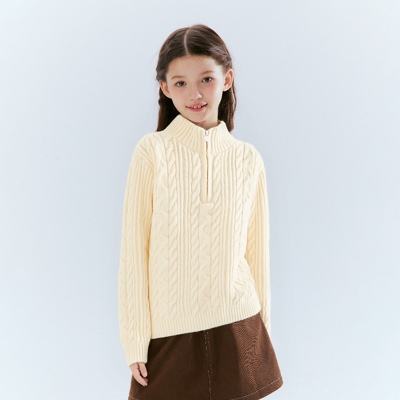笛莎女童休闲风半高领毛衣针织衫打底衫上衣-9N2555501