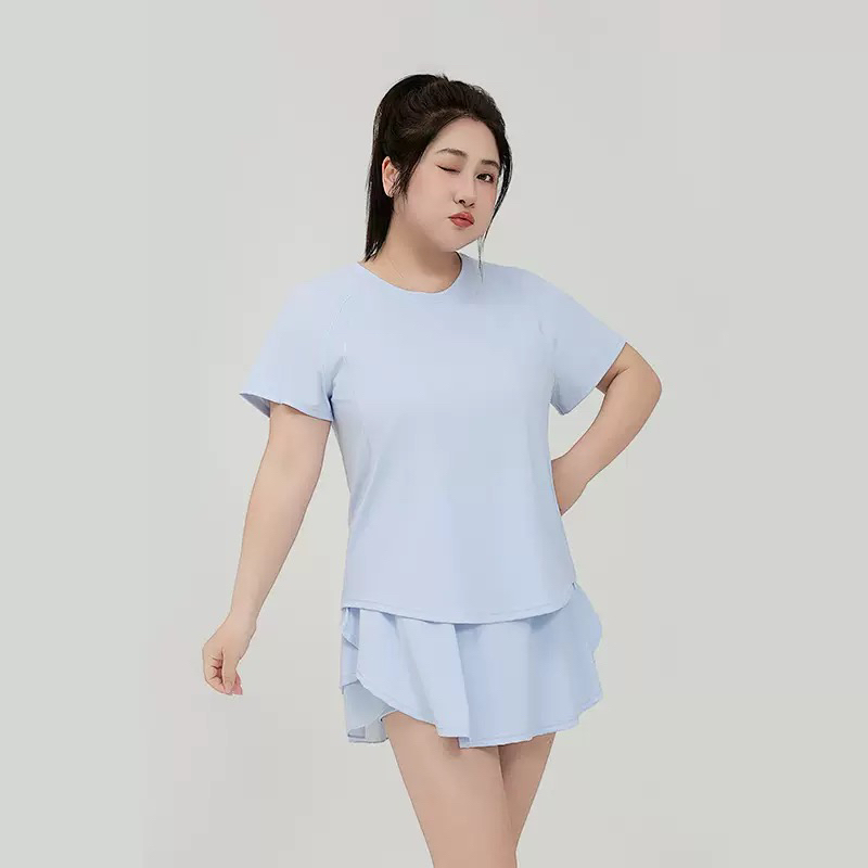 透气速干健身服显瘦跑步瑜伽套装宽松运动短款T恤瑜伽裤裙两件套