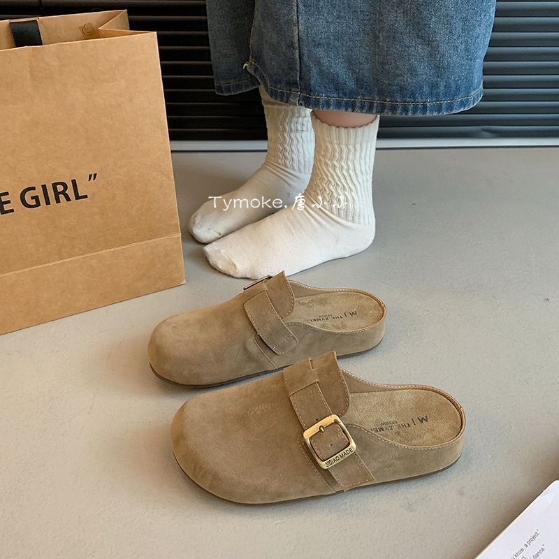 （直播同价）博肯半拖春秋季2025新款外穿半包头拖鞋厚底懒人勃肯鞋