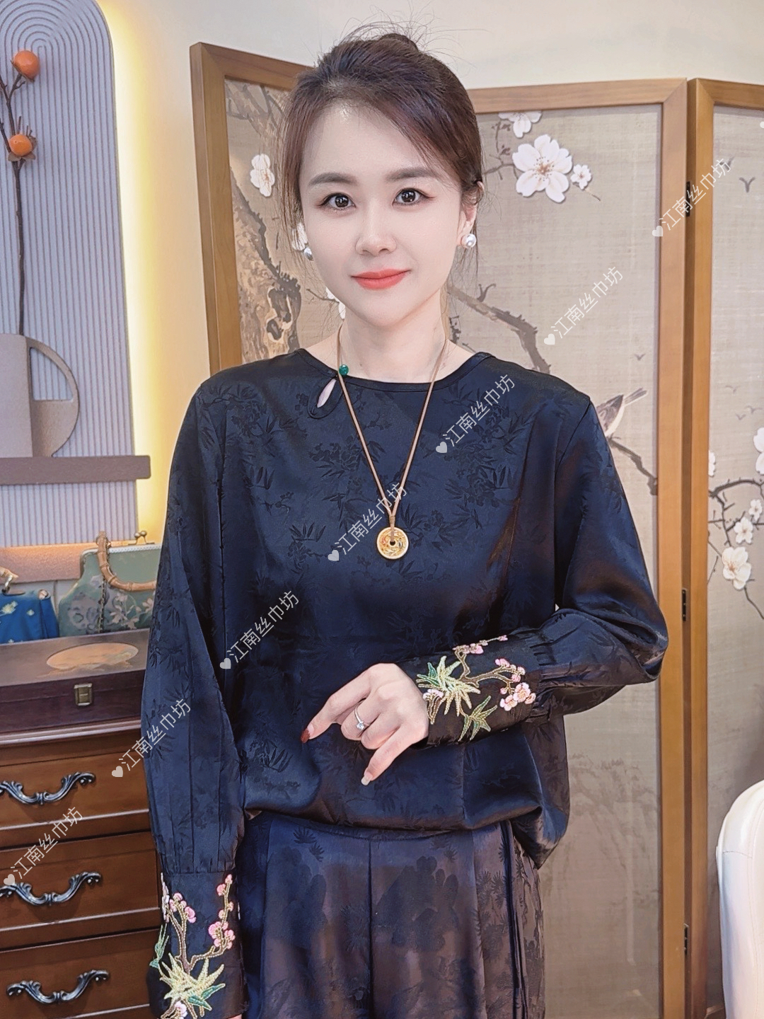 【桃夭】刺绣小衫半高领打底衫 2025新款秋冬国风提花长袖上衣