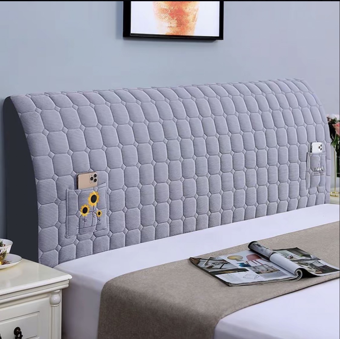 灯芯绒加厚靠背床头床头罩防尘罩现代简约时尚床头套罩软包最新款