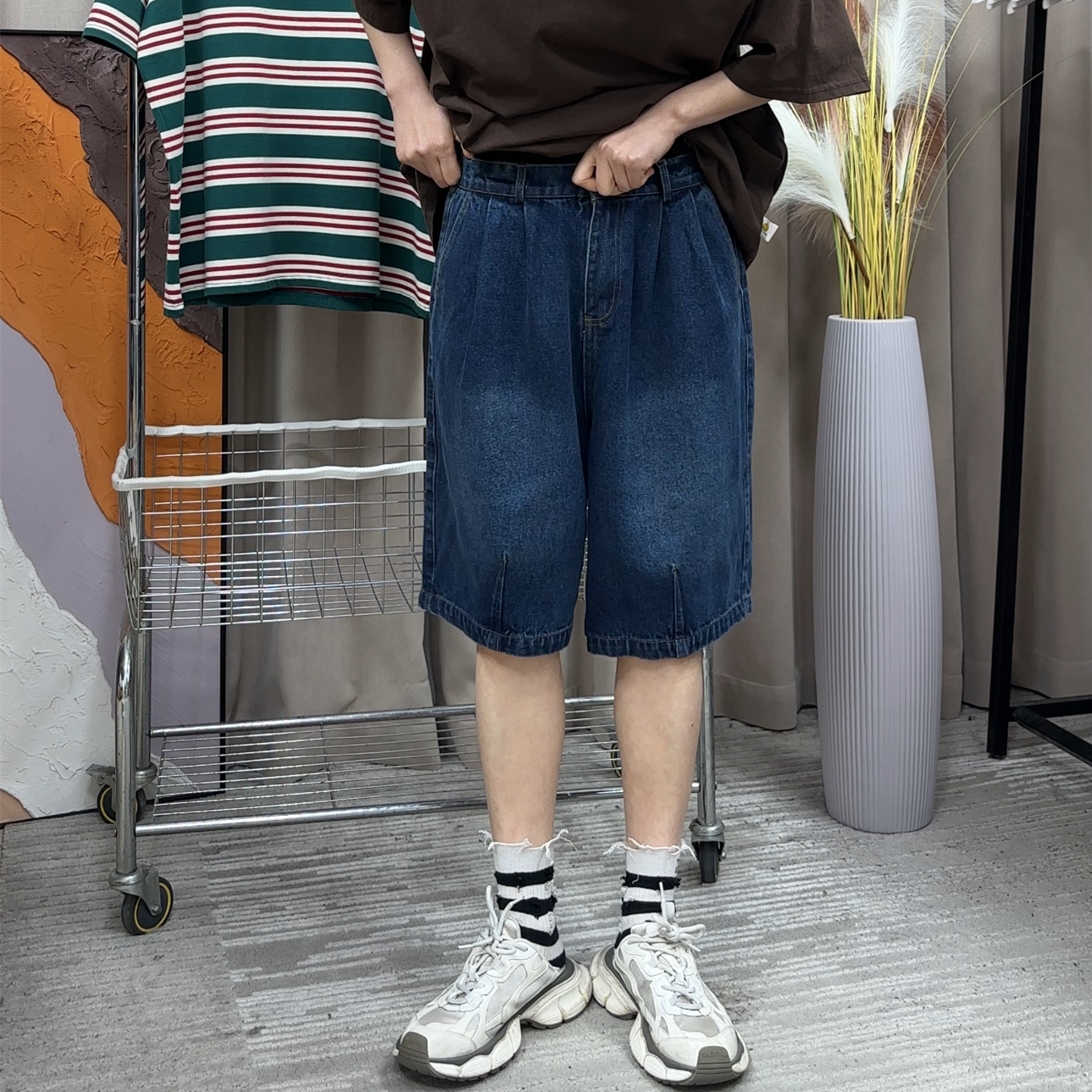 梓庭丹丹新款 夏款松紧腰复古百搭休闲水洗牛仔短裤