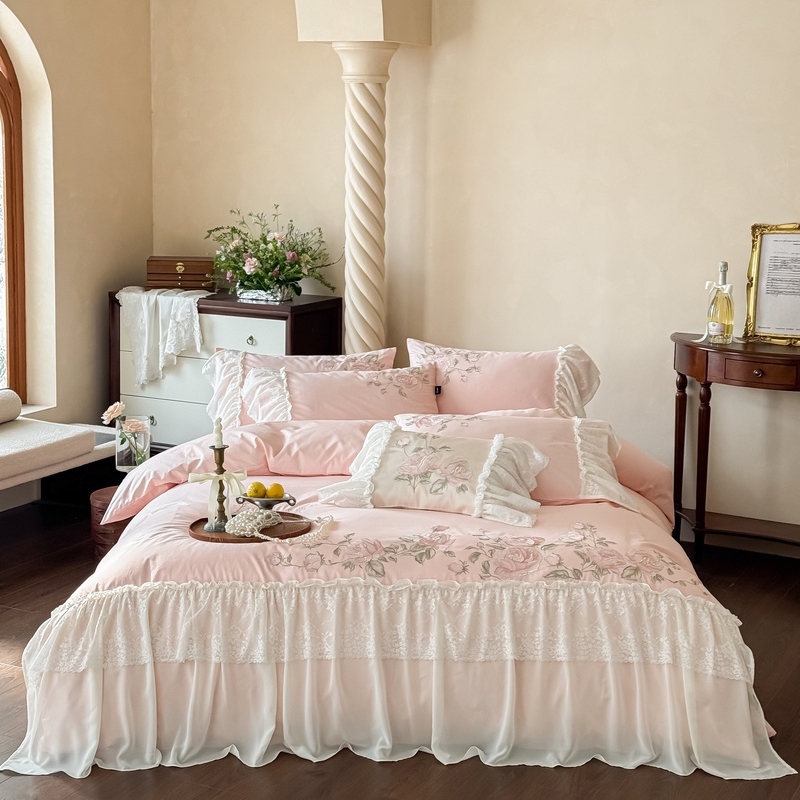 被套刺绣法式浪漫蕾丝全棉绣花四件套公主风轻奢