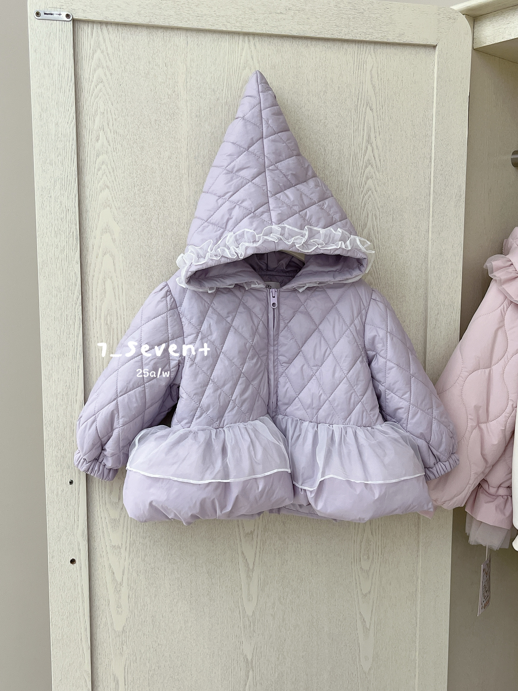 7-seven家冬季女童紫色精灵帽棉服