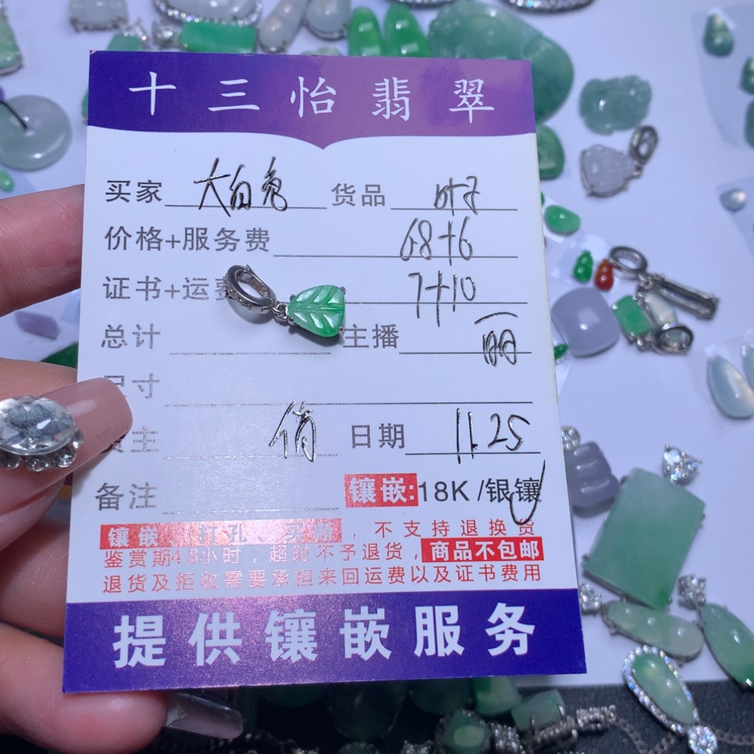 *****翡翠银S925镶嵌颈饰叶子