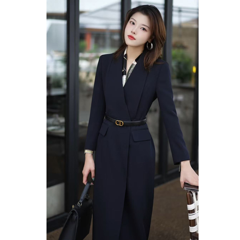 藏青色女2026秋季新款时尚气质通勤韩系百搭收腰显瘦西装裙Q8037