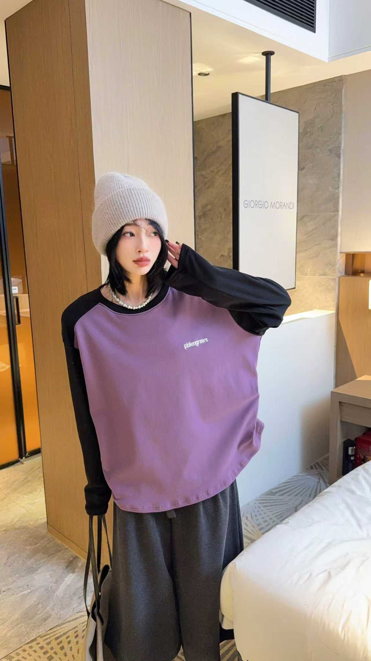 樱桃-大码女装77071亲肤绒小字母插肩打底