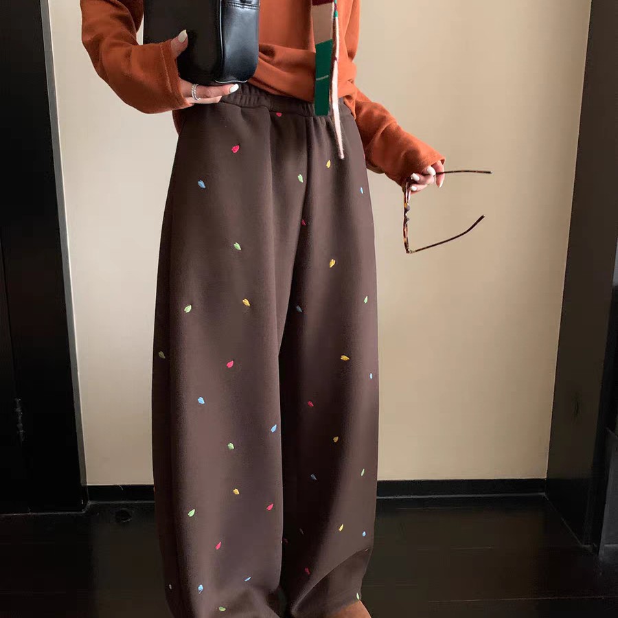 爱心刺绣灯芯绒宽松显瘦休闲裤女小个子秋冬新款加厚九分裤