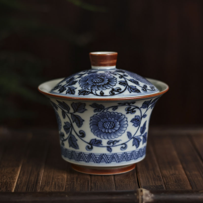 【非遗甄选】单线缠枝圆菊盖碗（新墨冉0100）