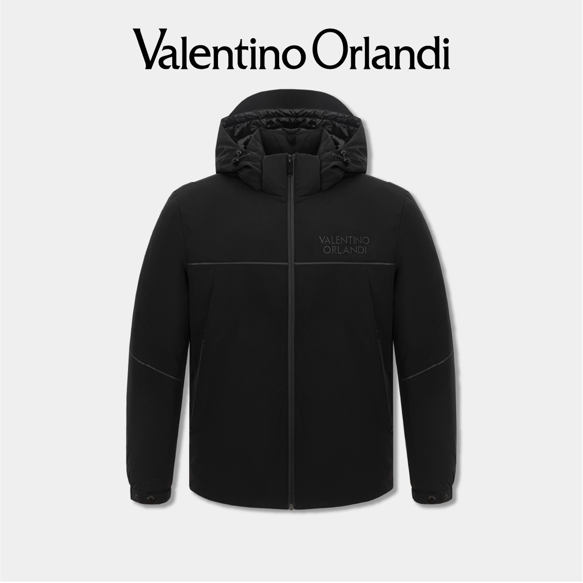 Valentino orlandi男士冬季B版立体字母胶印可脱卸帽轻薄羽绒服