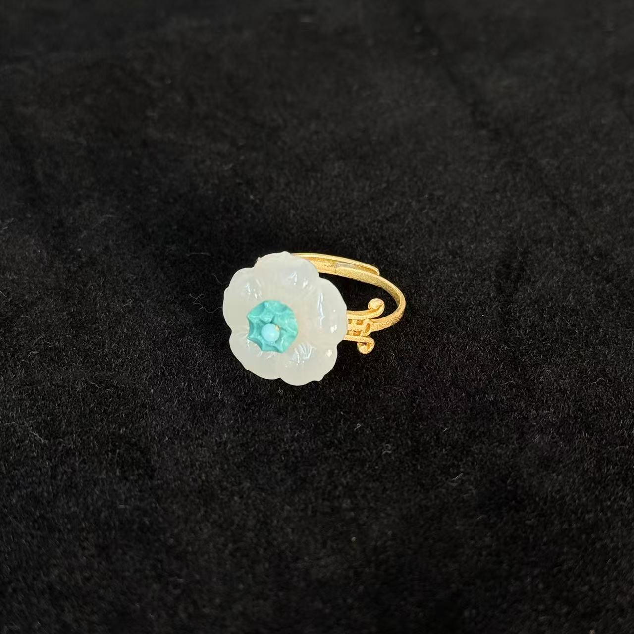 【景润·两周年】天然和田玉花新中式开口戒指女百搭指环 多样性发一