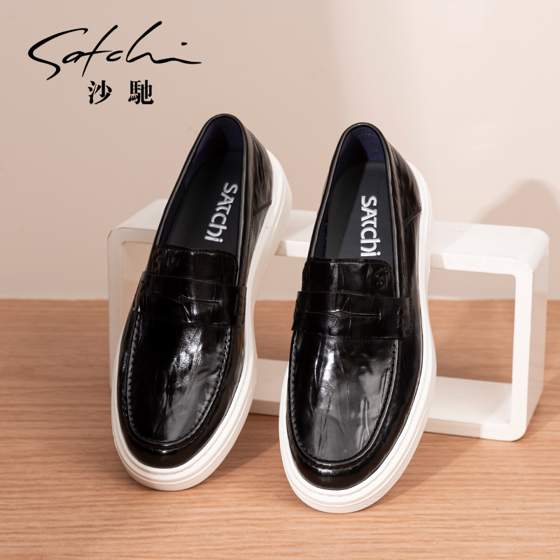 沙驰男鞋闲时尚软底厚底男士百搭时尚皮鞋男士皮鞋752442325Z