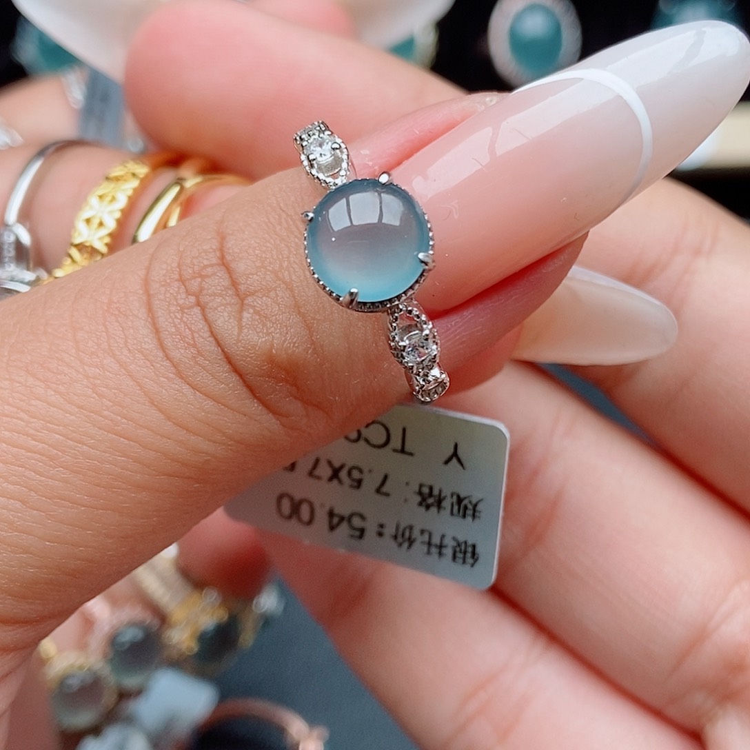 翡翠戒指银S925镶嵌4244