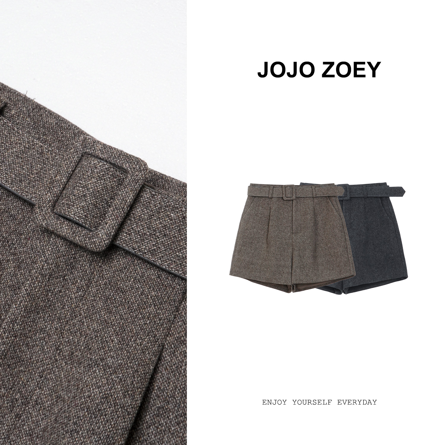 JOJO ZOEY【冬日暖绒】~新款极简复古休闲气质高腰羊毛短裤dk-Q910